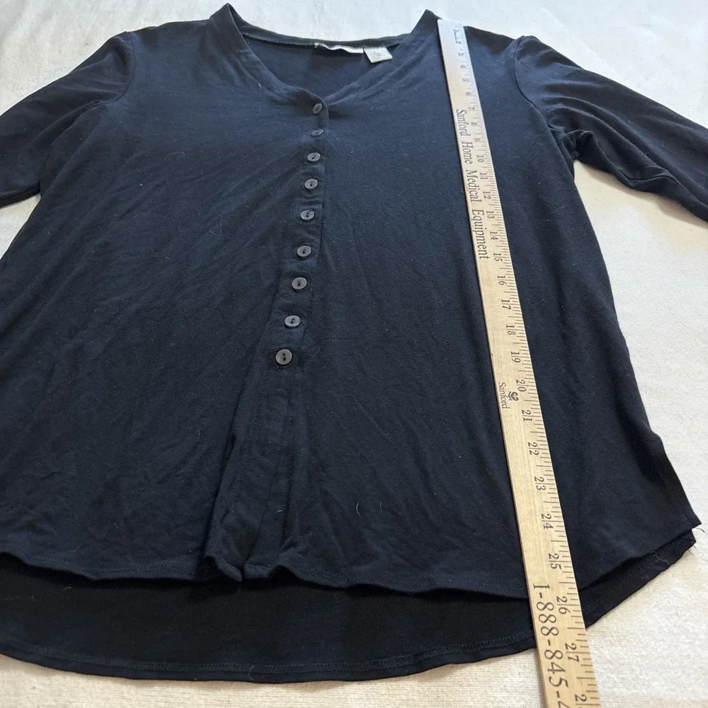 VTG  J.Jill Black Button Up Blouse Cardigan Women's Size L‎ Office Minimalist - Picture 2 of 6